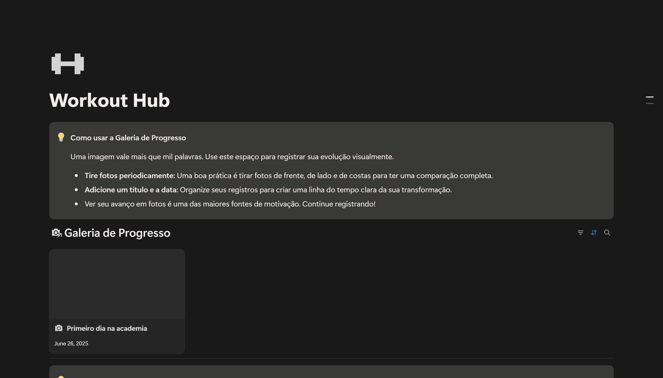 Prévia do template Workout Hub